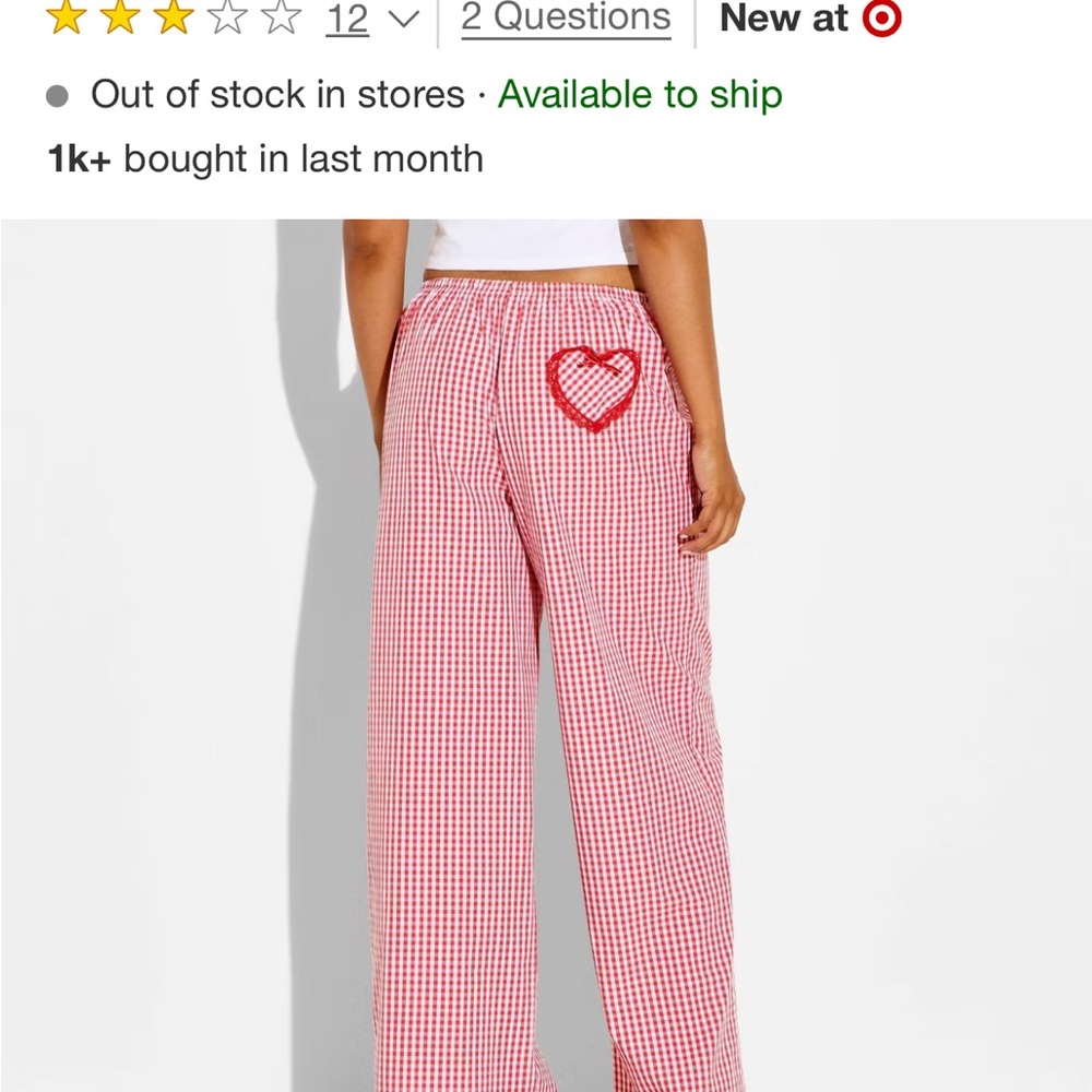 Women's Red Gingham Pajama Pants Valentines Target NWT